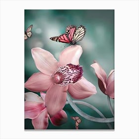 Pink Orchids With Butterflies 1 Canvas Print