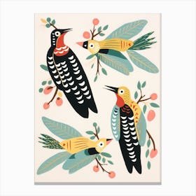 Folk Style Bird Painting Woodpecker 2 Canvas Print