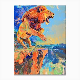Southwest African Lion Roaring On A Cliff Fauvist Painting 2 Canvas Print