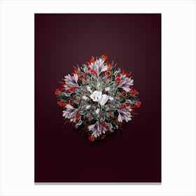 Vintage Lilac Hibiscus Flower Branch Floral Wreath on Wine Red Canvas Print