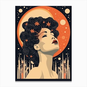 Orange Ethereal Face And Moon 2 Canvas Print