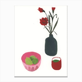Floral Still Life With Limes Canvas Print