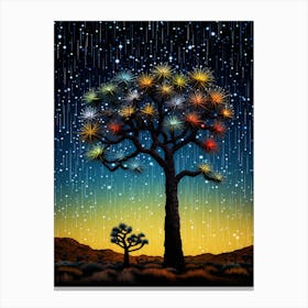 Joshua Tree With Starry Sky With Rain Drops In South Western Style (1) Canvas Print