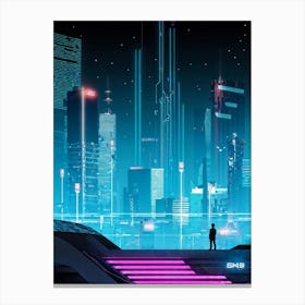 A Full Scale Concept Illustration Of An Urban Future Landscape Bathed In A Sea Of Electric Movement (2) Canvas Print