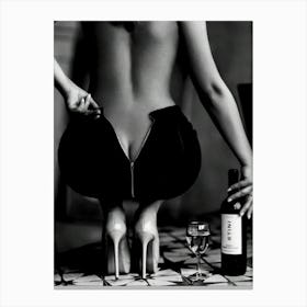 Woman With Wine Glass Black And White Fashion Photography Canvas Print