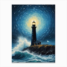 Lighthouse In The Storm Vincent Van Gogh Painting Style Illustration (15) Canvas Print