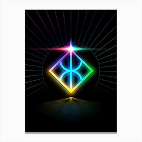 Neon Geometric Glyph in Candy Blue and Pink with Rainbow Sparkle on Black n.0200 Canvas Print