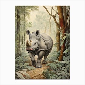 Rhino In The Green Leaves Realistic Illustration 4 Canvas Print