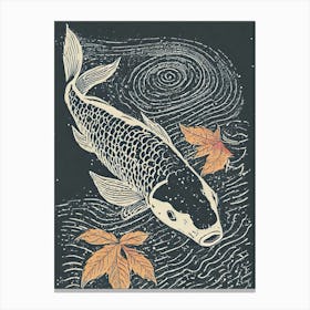 A Carp Koi Pond Reflecting Autumn Leaves Ukiyo-E Style Canvas Print
