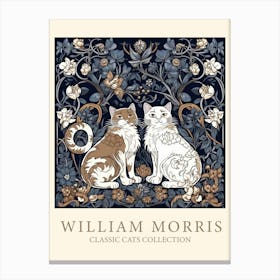 William Morris  Inspired  Classic Cats Brown And White Blue Kittens Canvas Print
