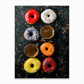 Set of colored donuts — Food kitchen poster/blackboard, photo art Canvas Print