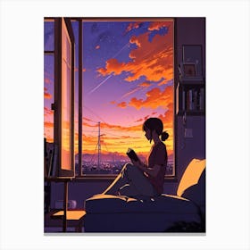 Anime Girl Reading A Book 1 Canvas Print