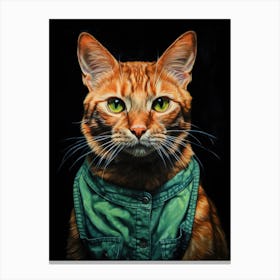 Cat In Green Jacket Canvas Print
