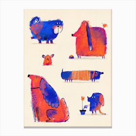 Collection Of Blue And Red Dogs Canvas Print
