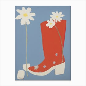 A Painting Of Cowboy Boots With Daisies Flowers, Pop Art Style 10 Canvas Print