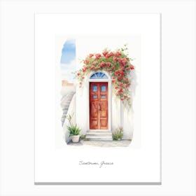 Santorini, Greece   Mediterranean Doors Watercolour Painting 1 Poster Canvas Print