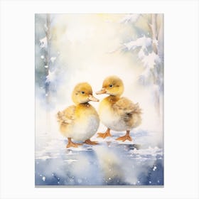 Winter Ducklings Canvas Print