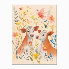 Folksy Floral Animal Drawing Cow 3 Canvas Print