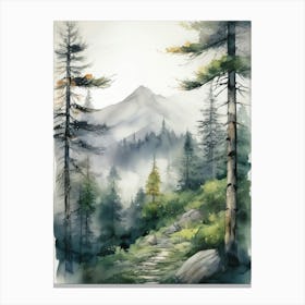 Appalachian Mountains of Misty Pines, Watercolor Print of Evergreen Forest 18 Canvas Print