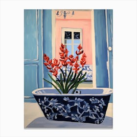 A Bathtube Full Gladiolus In A Bathroom 2 Canvas Print