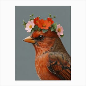 Bird With Flower Crown European Robin 1 Canvas Print