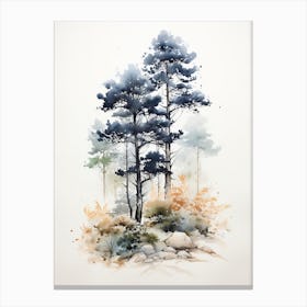 Trees, Japanese Brush Painting, Ukiyo E, Minimal 3 Canvas Print