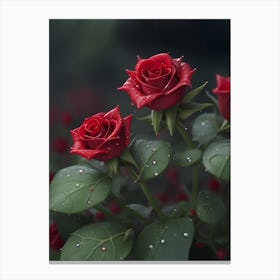 Red Roses At Rainy With Water Droplets Vertical Composition 39 Canvas Print