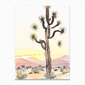 Joshua Tree At Dawn In Desert Minimilist Watercolour  Canvas Print