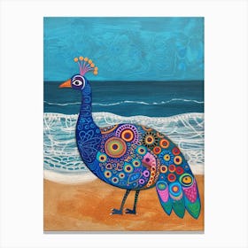 Folky Peacock On The Beach 3 Canvas Print