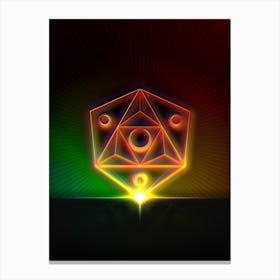 Neon Geometric Glyph in Watermelon Green and Red on Black n.0484 Canvas Print