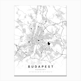 Budapest Hungary White Map Canvas Print