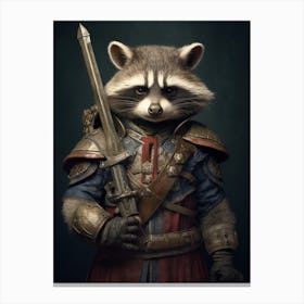 Vintage Portrait Of A Raccoon Dressed As A Knight 3 Canvas Print