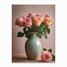 A Vase Of Pink Roses Canvas Print