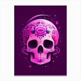 Skull With Cosmic Themes Pink 4 Mexican Canvas Print