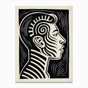 Profile Of Face Linocut Inspired  2 Canvas Print