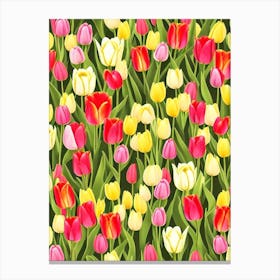 Tulips Repeat Retro Flower Canvas Print