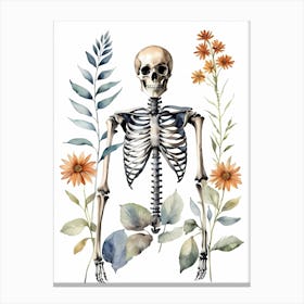 Floral Skeleton Watercolor Painting (8) Canvas Print