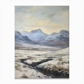 Vintage Winter Painting Snowdonia National Park United Kingdom 4 Canvas Print