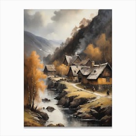 In The Wake Of The Mountain A Classic Painting Of A Village Scene (32) Canvas Print
