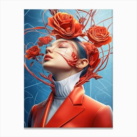 Woman With Roses On Her Head Canvas Print