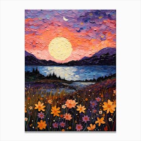 Sunset Over Flowers Canvas Print