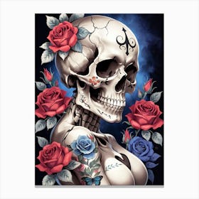 Sugar Skull Girl With Roses Painting (4) Canvas Print