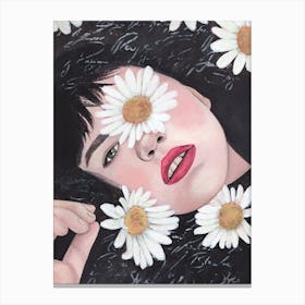 Woman With White Daisy Canvas Print