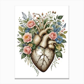 Elegant Heart-Shaped Canvas with Botanical Patterns Canvas Print