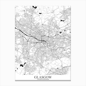Glasgow White Black Map Canvas Print