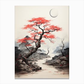 Aso Caldera In Kumamoto, Japanese Brush Painting, Ukiyo E, Minimal 3 Canvas Print