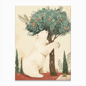 Polar Bear Scratching Its Back Against A Tree Storybook Illustration 2 Canvas Print