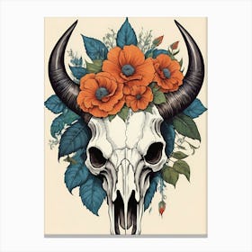 Floral Bison Skull (1) Canvas Print