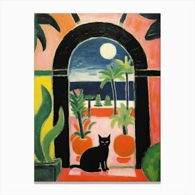 Matisse Style Painting Black Cat In Spain Red Door Canvas Print