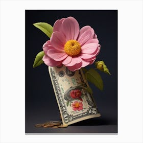 Flower On A Dollar Bill Canvas Print